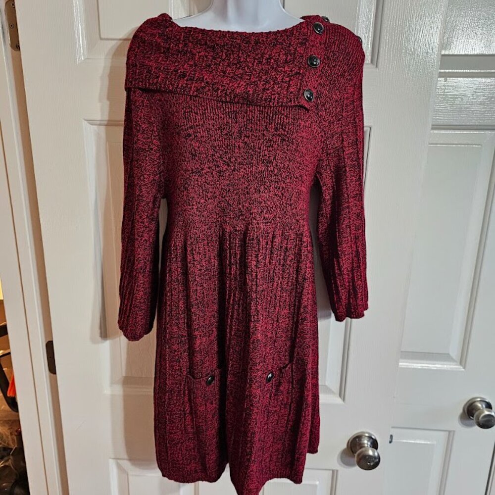 Style & Co Women’s XL Burgundy Cowl Neck Tunic Sweater Dress Pockets Cozy Fall - Picture 2 of 9